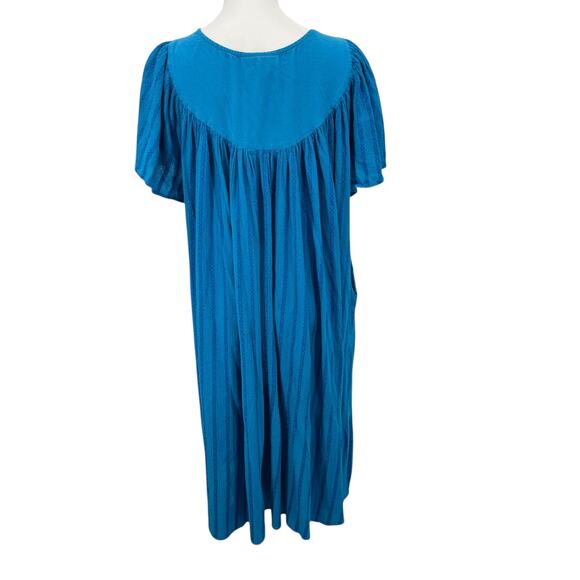 Comfort Choice Mumu House Dress SZ 1X Womens Blue Embroidered Floral 100% Cotton - Picture 6 of 9